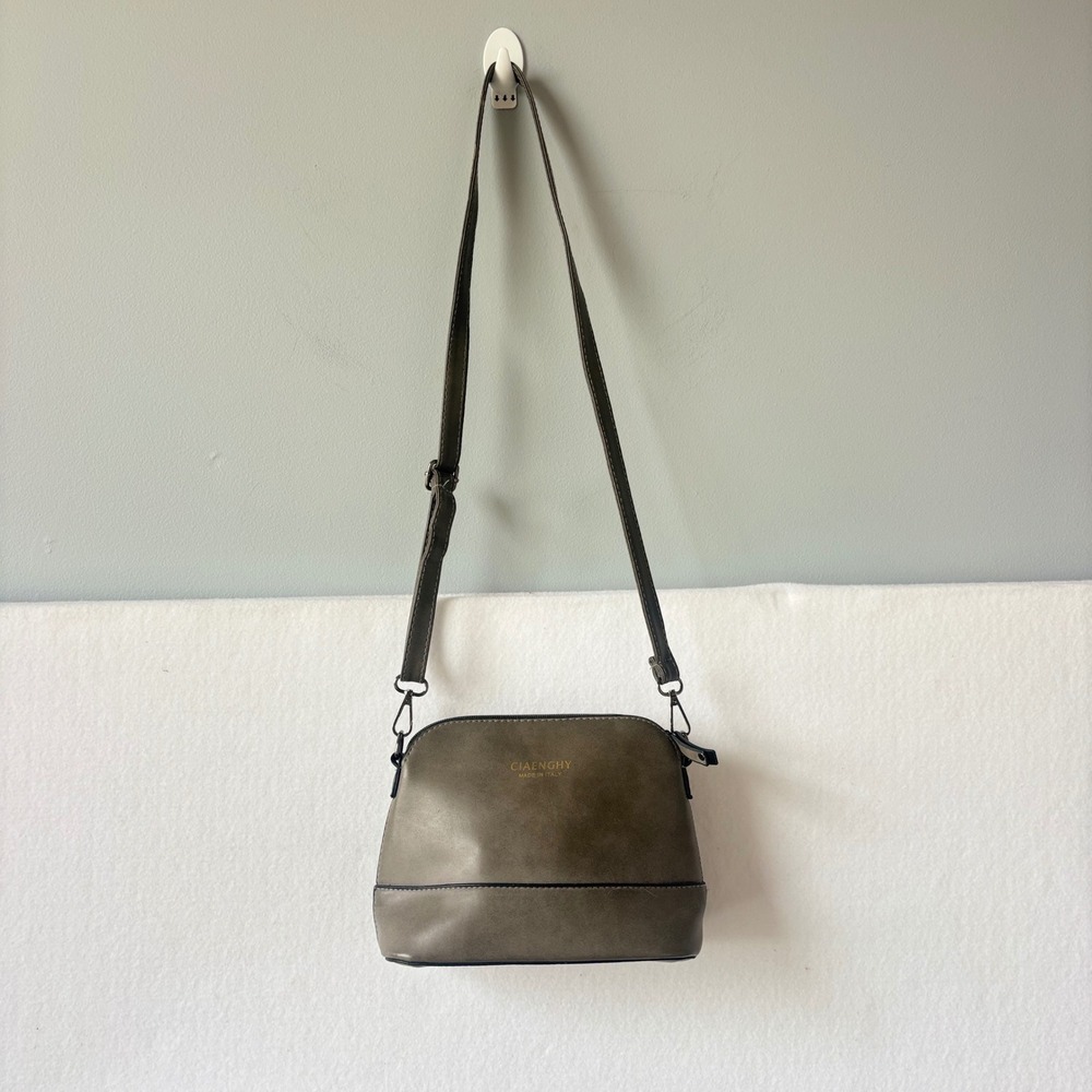 CIAENGHY Made in Italy Grey Faux Leather Dome Crossbody Bag Purse
